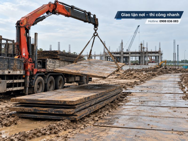 Cho thuê thép tấm lót đường công trình - Giá tốt, giao tận nơi