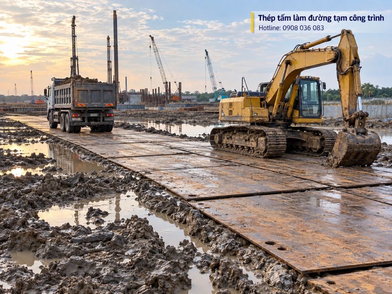 Cho thuê thép tấm lót đường công trình - Giá tốt, giao tận nơi