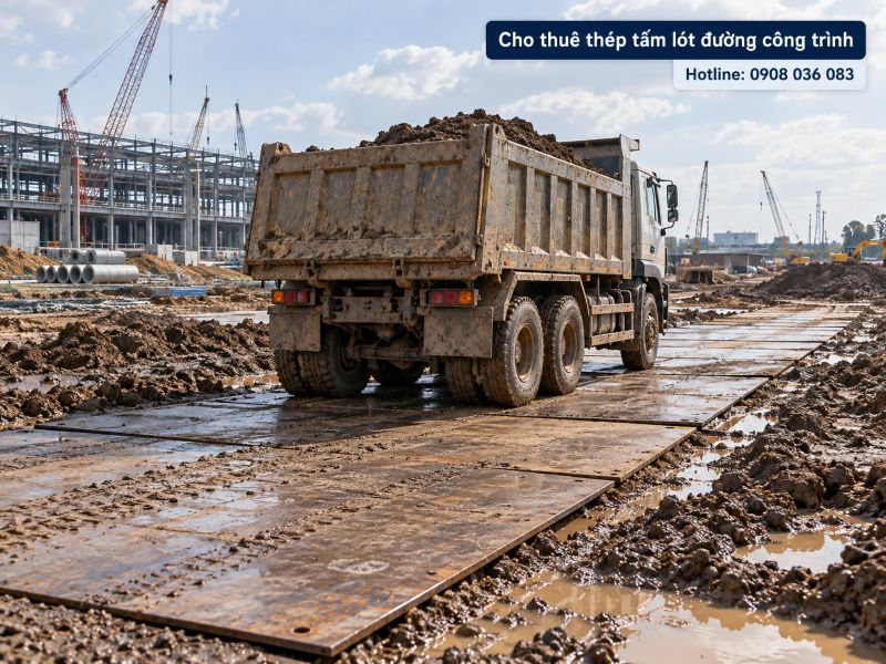Cho thuê thép tấm lót đường công trình - Giá tốt, giao tận nơi