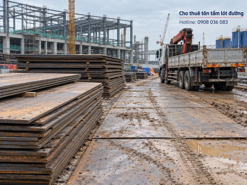 Cho thuê tôn tấm lót đường công trình - Giao nhanh, giá tốt